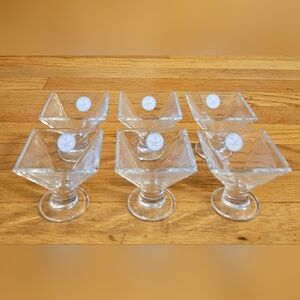 NWT 6 Crystal Clear Square Pyramid Shaped Footed Dishes